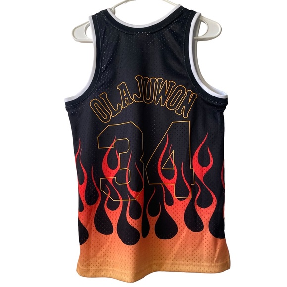 NWOT Mitchell & Ness Houston Rockets Olajuwon 34 Flame Fire Jersey Mens Small - Picture 6 of 6
